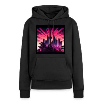 Skyline de Berlin dans la lumière du soir Optique rétro-ondes - Sweat à capuche Premium bio Femme - noir - Devant - Julia (174cm)