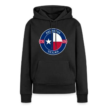 Arlington Texas Flagge USA Reise Souvenir Abzeichen - Frauen Premium Bio Hoodie - Schwarz - Vorne - Julia (174cm)