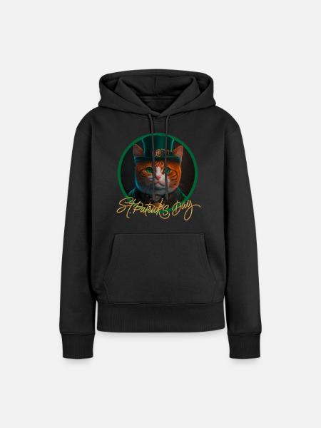 St Patrick s Day Katze - Frauen Premium Bio Hoodie - Schwarz
