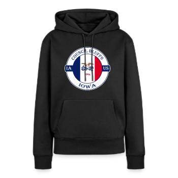 Council Bluffs Iowa Flagge USA Reise Souvenir Abzeichen - Frauen Premium Bio Hoodie - Schwarz - Vorne - Julia (174cm)
