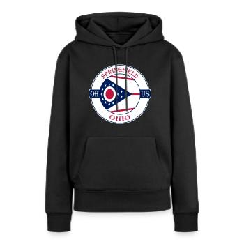 Springfield Ohio Flagge USA Reise Souvenir Abzeichen - Frauen Premium Bio Hoodie - Schwarz - Vorne - Julia (174cm)