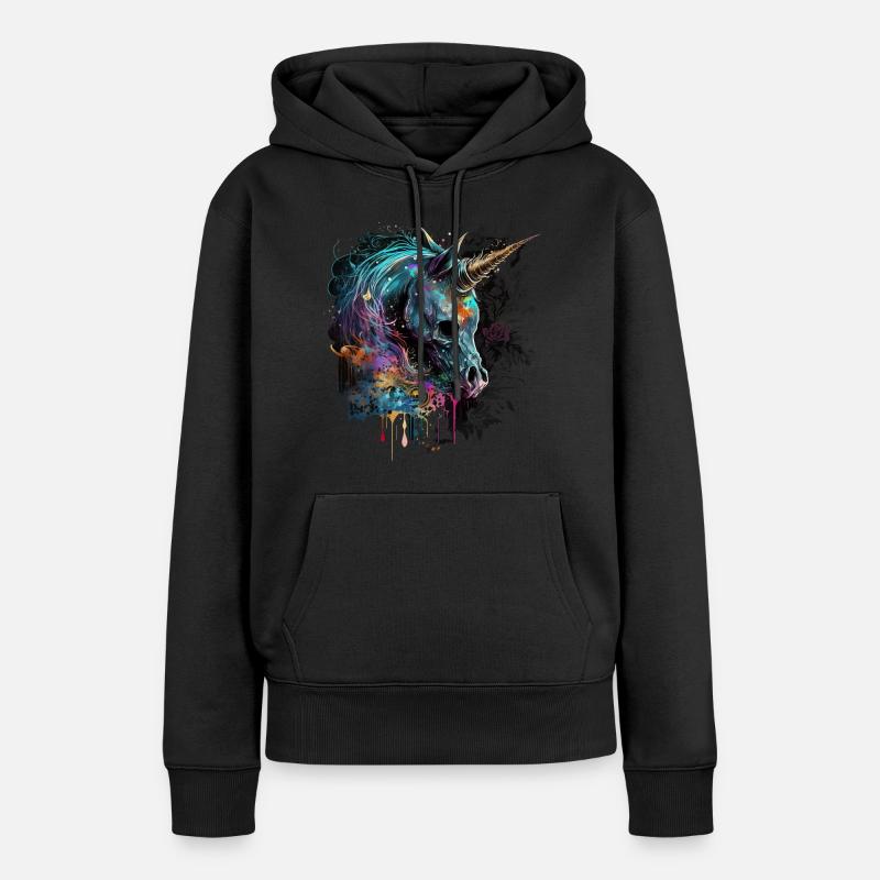 Regenbogen Einhorn - Frauen Premium Bio Hoodie - Schwarz