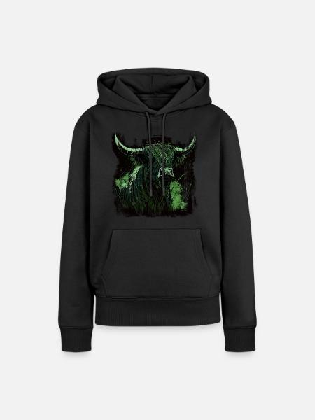 Schottisches Hochlandrind - Dame Premium hoodie, økologisk bomuld - sort