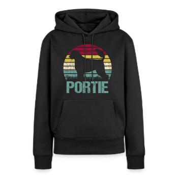 Chien d’eau portugais Portie PWD Vintage Rétro - Sweat à capuche Premium bio Femme - noir - Devant - Julia (174cm)
