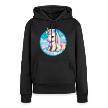 Sitzendes Baby-Einhorn in Wolken - Frauen Premium Bio Hoodie - Schwarz - Vorne - Julia (174cm)