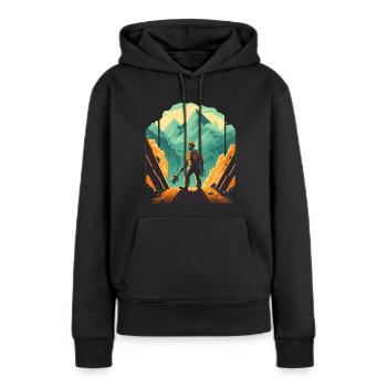 Retro Minenarbeiter mit Schaufel - Frauen Premium Bio Hoodie - Schwarz - Vorne - Julia (174cm)