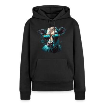 Une vache portant des lunettes de soleil - Sweat à capuche Premium bio Femme - noir - Devant - Julia (174cm)