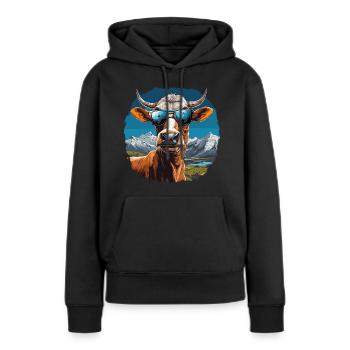 Une vache en lunettes de soleil en montagne - Sweat à capuche Premium bio Femme - noir - Devant - Julia (174cm)
