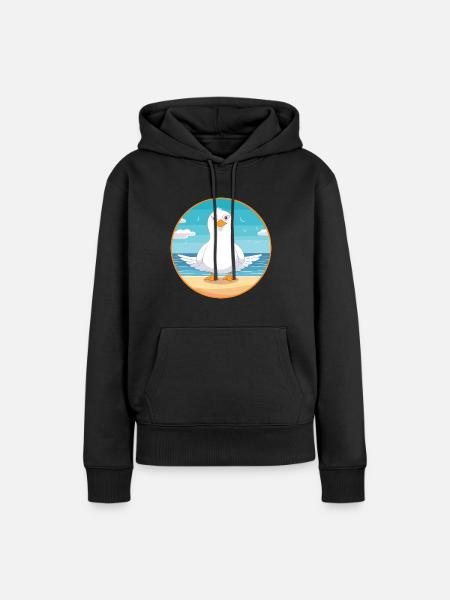 Seagull Cartoon Yoga Beach Summer Illustration - Sweat à capuche Premium bio Femme - noir