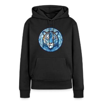 Bleu Aquatique Tigre Aquarelle Colorée Animal de compagnie - Sweat à capuche Premium bio Femme - noir - Devant - Julia (174cm)