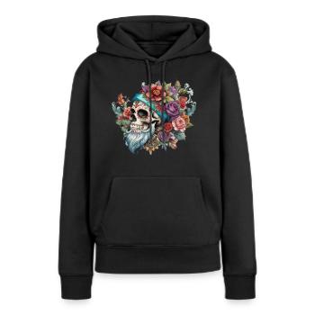 vintage, hipster, skull, bart, tatoo stil, rose - Frauen Premium Bio Hoodie - Schwarz - Vorne - Julia (174cm)