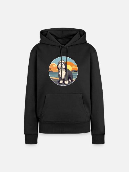 Barbu Collie chien race Cartoon Kawaii Clipart - Sweat à capuche Premium bio Femme - noir