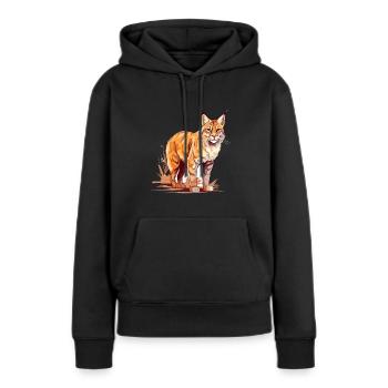 Rotluchs buntes Aquarell Karikatur Kawaii Tier - Frauen Premium Bio Hoodie - Schwarz - Vorne - Julia (174cm)