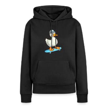 Drôle d’oie kawaii dessin animé animal de compagnie jouant à la planche à roulettes - Sweat à capuche Premium bio Femme - noir - Devant - Julia (174cm)