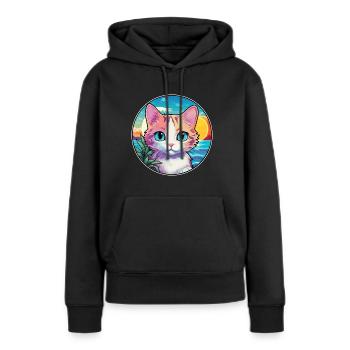 Hantilly Tiffany Chat Aquarelle Dessin animé Kawaii - Sweat à capuche Premium bio Femme - noir - Devant - Julia (174cm)