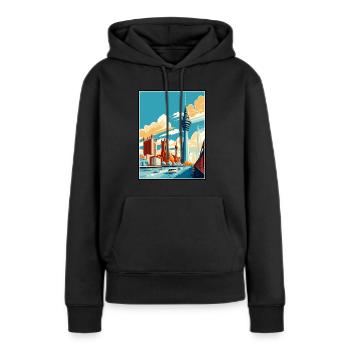 Düsseldorf Deutschland Vintage Reiseposter Souvenir - Frauen Premium Bio Hoodie - Schwarz - Vorne - Julia (174cm)