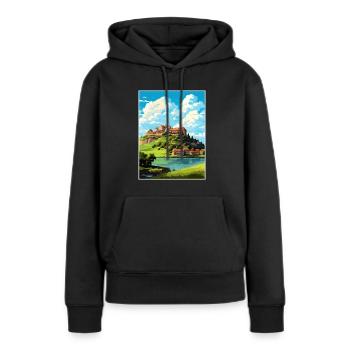 Ptuj-Schloss-Slowenien-Bleder-Reise-Plakat - Frauen Premium Bio Hoodie - Schwarz - Vorne - Julia (174cm)