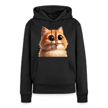 Chat aux yeux énormes - Sweat à capuche Premium bio Femme - noir - Devant - Julia (174cm)