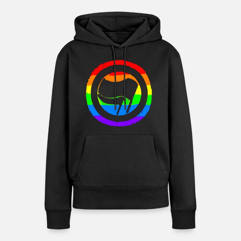 Arc-en-ciel coloré Protestation Antifa Liens - Sweat à capuche Premium bio Femme - noir