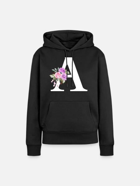 Lila Blumenbuchstabe - Frauen Premium Bio Hoodie - Schwarz