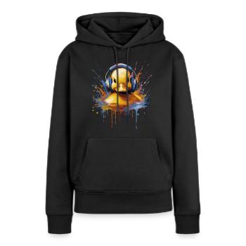 Entenbaby hört Musik mit Kopfhörern - Frauen Premium Bio Hoodie - Schwarz - Vorne - Julia (174cm)