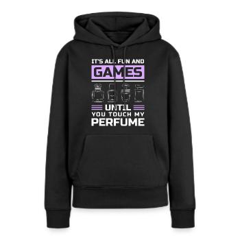 Parfumeur Odeur Parfumeur Collector - Sweat à capuche Premium bio Femme - noir - Devant - Julia (174cm)
