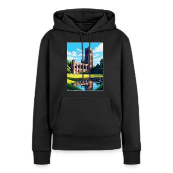 Fountains Abbey North Yorkshire Affiche de voyage WPA - Sweat à capuche Premium bio Femme - noir - Devant - Julia (174cm)