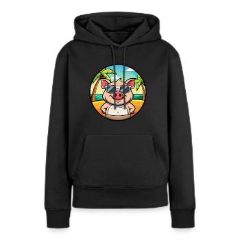 Schwein lustige Cartoon Sommer Strand Sonnenbrille Aufkleber - Frauen Premium Bio Hoodie - Schwarz - Vorne - Julia (174cm)