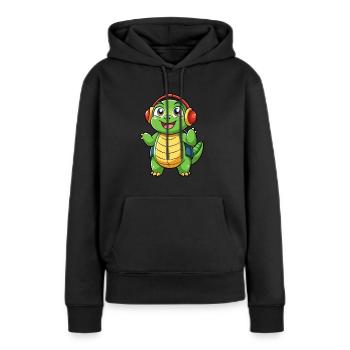 Schildkröte Lustige Zeichentrickfigur Kopfhörer Musik - Frauen Premium Bio Hoodie - Schwarz - Vorne - Julia (174cm)