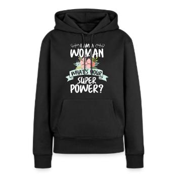 Célébration féministe des femmes - Sweat à capuche Premium bio Femme - noir - Devant - Julia (174cm)