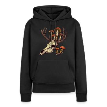 Schädel Pilze Naturmotiv - Frauen Premium Bio Hoodie - Schwarz - Vorne - Julia (174cm)