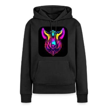 Motif Néon Lumineux UV Maison Fête - Sweat à capuche Premium bio Femme - noir - Devant - Julia (174cm)