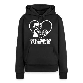 Super maman basketteuse – Cœur basket - Sweat à capuche Premium bio Femme - noir - Devant - Julia (174cm)