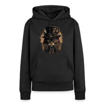Steampunk Katze - Frauen Premium Bio Hoodie - Schwarz - Vorne - Julia (174cm)
