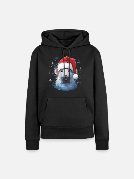 Coole Weihnachtsratte - Frauen Premium Bio Hoodie - Schwarz