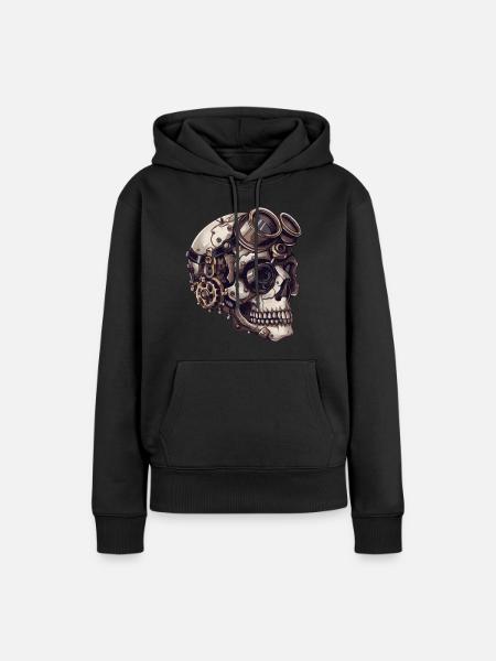 Dieselpunk Zombie Totenkopf - Frauen Premium Bio Hoodie - Schwarz