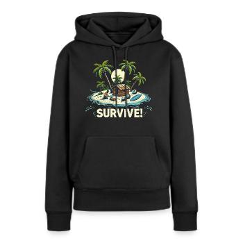 VACANCES SUR L’ÎLE - Sweat à capuche Premium bio Femme - noir - Devant - Julia (174cm)