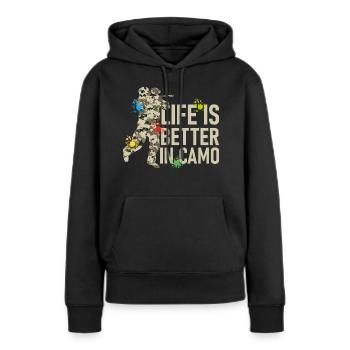 La vie est meilleure dans Camo Tactical Player Paintball - Sweat à capuche Premium bio Femme - noir - Devant - Julia (174cm)