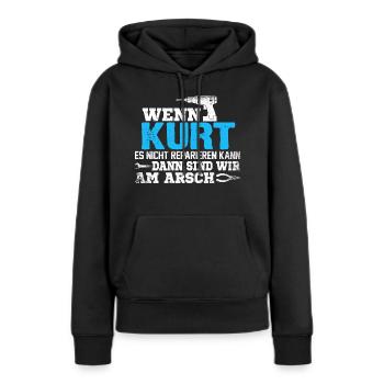 KURT - kann es reparieren - Frauen Premium Bio Hoodie - Schwarz - Vorne - Julia (174cm)