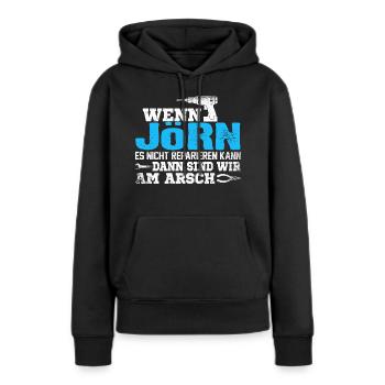 JÖRN - kann es reparieren - Frauen Premium Bio Hoodie - Schwarz - Vorne - Julia (174cm)