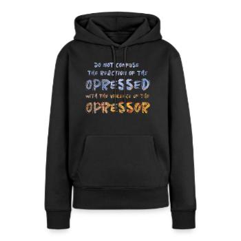Phrases de résistance - Sweat à capuche Premium bio Femme - noir - Devant - Julia (174cm)