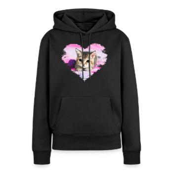 doux chaton dans un cœur - Sweat à capuche Premium bio Femme - noir - Devant - Julia (174cm)