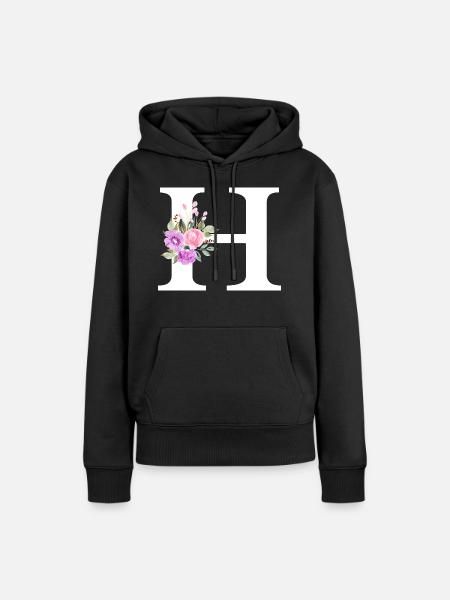 Lila Blumenbuchstabe h - Frauen Premium Bio Hoodie - Schwarz