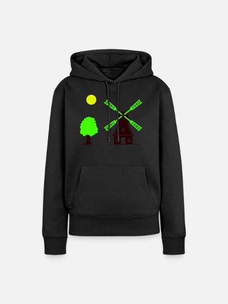 windmühle baum - Frauen Premium Bio Hoodie - Schwarz