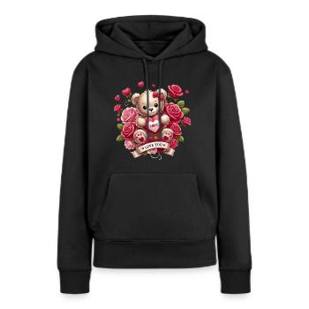 Je t’aime Teddy - Sweat à capuche Premium bio Femme - noir - Devant - Julia (174cm)