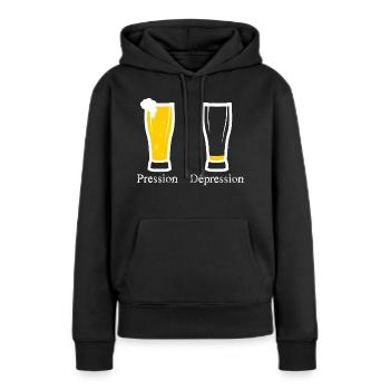 pression - depression - bière - Sweat à capuche Premium bio Femme - noir - Devant - Julia (174cm)