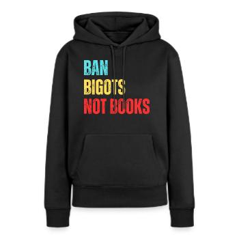 Interdire les bigots Pas les livres Livres interdits - Sweat à capuche Premium bio Femme - noir - Devant - Julia (174cm)