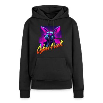 Lapin Cyberpunk - Sweat à capuche Premium bio Femme - noir - Devant - Julia (174cm)