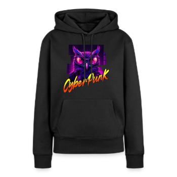Hibou Cyberpunk - Sweat à capuche Premium bio Femme - noir - Devant - Julia (174cm)