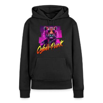 Tigre Cyberpunk - Sweat à capuche Premium bio Femme - noir - Devant - Julia (174cm)